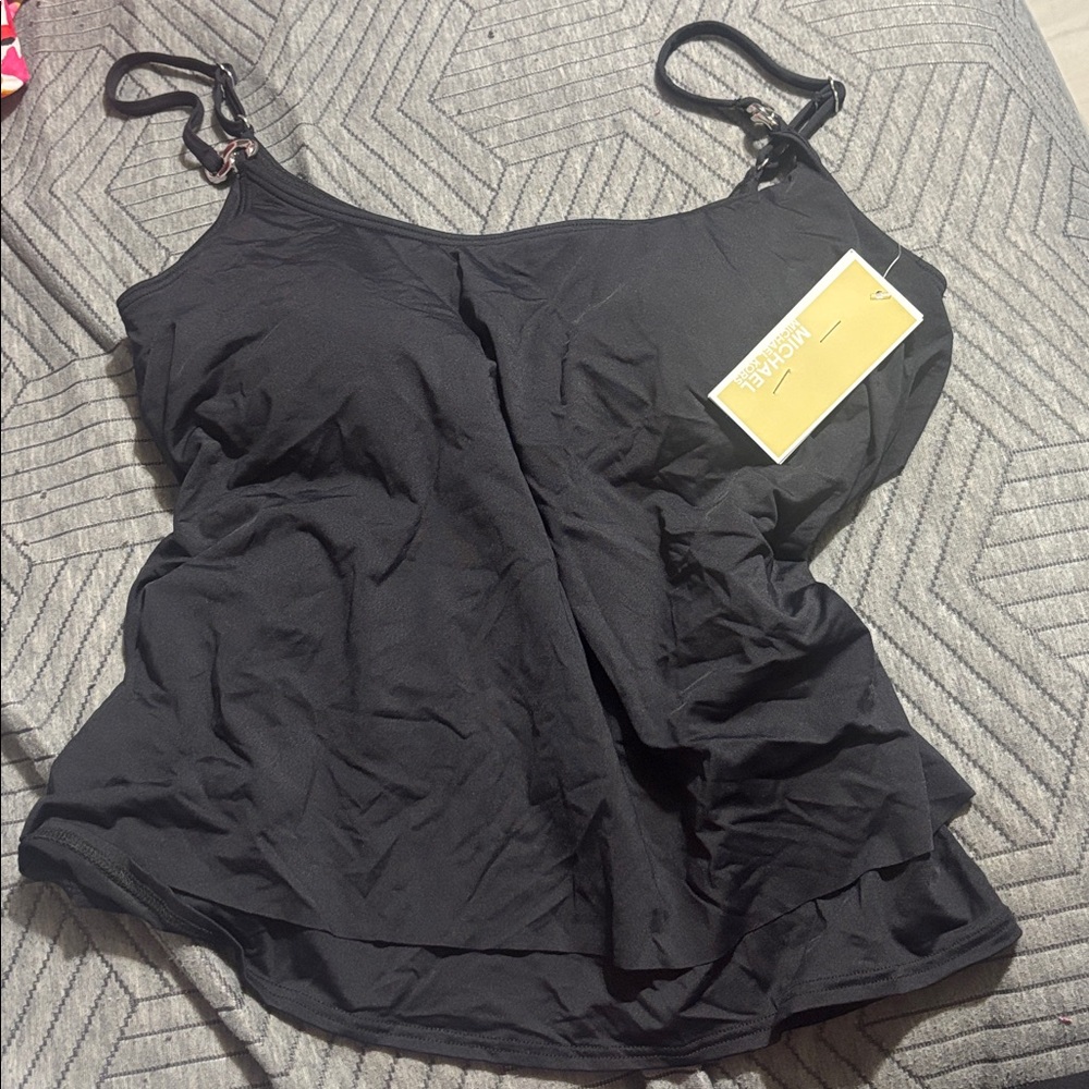 Michael Kors women's solid double-layer tankini top black